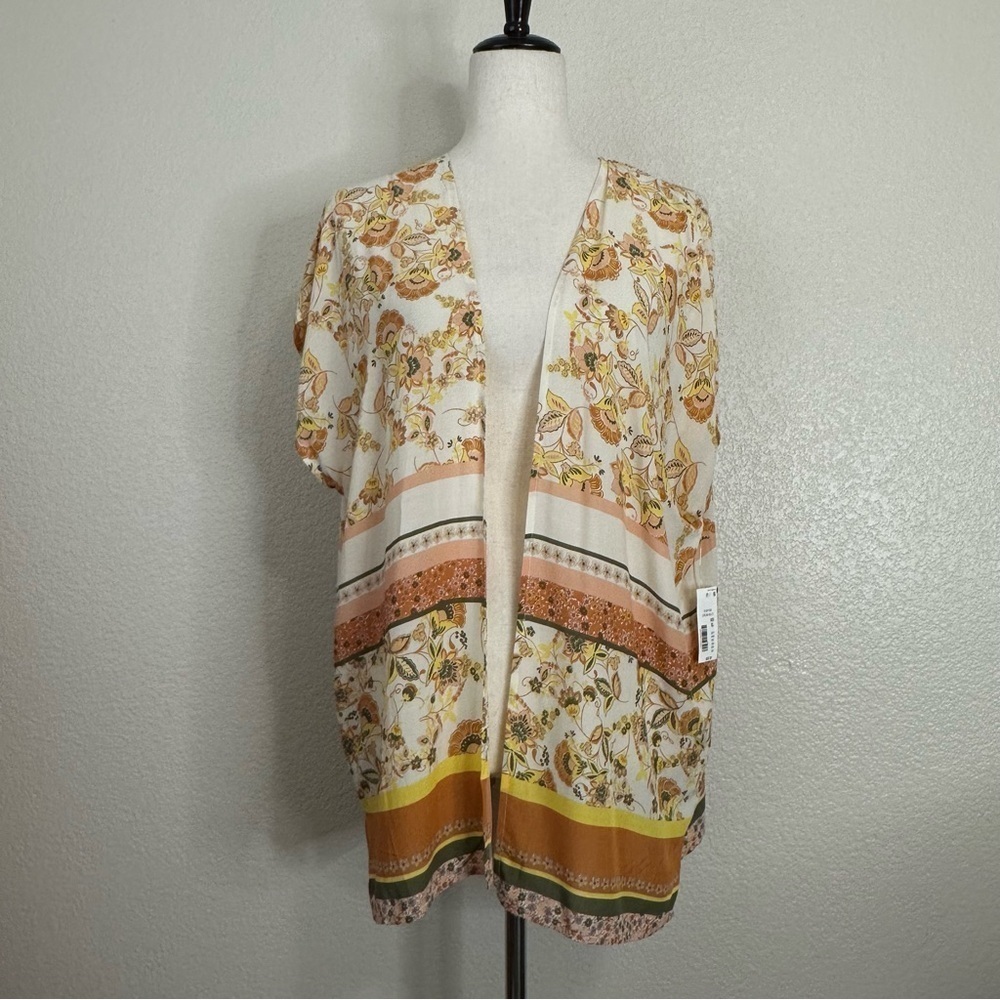 NWT Chelsea & Violet Boho Summer Floral Open Front Cardigan, Size XL